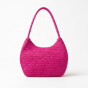 Crochet <b>Raffia</b> Handmade Geometric Pattern Shoulder Bag Woven <b>Tote</b> with Polyester Lining for Daily Use Fashion Travel & Portable - Product Image 1