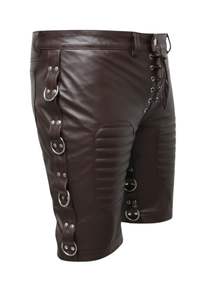 Nuevo Diseño de Pantalones Cortos de Motociclista de Cuero Genuino con Cordones y Paneles Acolchados para Hombre, Color Marrón Oscuro - Product Image 2