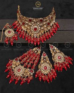 Shining American Diamond Stones Full <b>Bridal</b> Accessories Heavy Dulhan Necklace Set with 24K Gold Plating Fine Jewelry Sets - Product Image 4