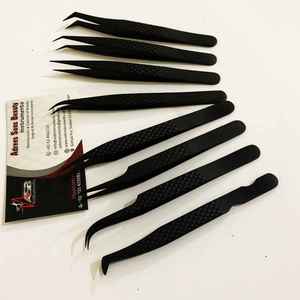 Pinzas de pestañas de agarre de diamante de acero inoxidable de alta calidad negro mate con logotipo personalizable herramienta de pestañas de volumen probada a mano - Product Image 3