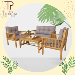 Luxury outdoor furniture L shape sofa Natural Acacia base waterproof fabric garden sofa set