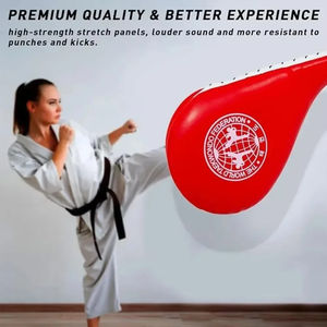 Mitaines de disquette unisexes en cuir à double coups de pied pour Taekwondo, karaté, boxe, arts martiaux avec logo sportif imprimé - Product Image 3