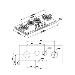 Table de cuisson à gaz domestique de classe commerciale, quatre brûleurs, avec allumage électronique à pile, encastrable, en verre, disponible en version manuelle - Product Image 4