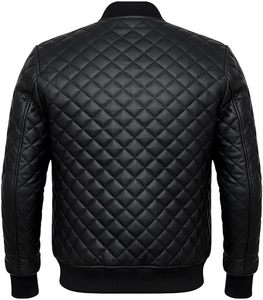Blouson aviateur matelassé noir pour homme - Blouson aviateur matelassé en cuir d'agneau - Product Image 5