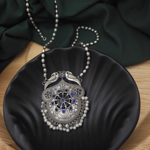 Yashsvi Blue <b>Silver</b> Brass Necklace <b>Earrings</b> <b>Set</b> Premium Quality, Best Seller from Indian Supplier for Bulk - Product Image 2