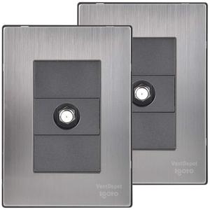 Connettore coassiale da parete, MXIIN-002, 2 pezzi, presa coassiale, argento/oxford, acciaio inossidabile/PC. - Product Image 1