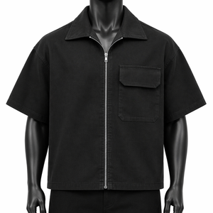 Custom Men's Oversized Men’s Oversized Zipper <b>Shirt</b> Short Sleeve Boxy Fit Streetwear <b>Button</b> Collar Pocket <b>Shirt</b> OEM Wholesale - Product Image 1