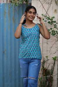 Tops sin mangas de algodón con estampado de bloque de diseño de hoja de helecho de Base púrpura por encargo 100% técnica tejida de seda para boda de mujer - Product Image 4