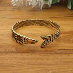 Fish Design Bangle for Women Bohemian Statement Cuff <b>Bracelets</b> Ocean Inspired Adjustable Antique Silver golden. - Product Image 4