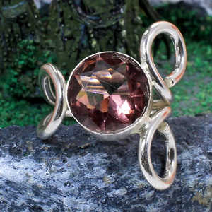 Vente en gros d'argent sterling 925 style bohème pierre hydro améthyste rose 12mm ronde bijoux fins bague lunette réglage numéro motif - Product Image 2