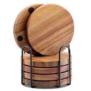 Posavasos de Madera Indios de Lujo, Accesorio para Exhibir Tazas de Té y Café, Juego de Posavasos Redondos, Centro de Mesa con Soporte - Product Image 5