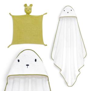 OSO + DOUDOU 1X1 MT. Juego de toallas de baño MOD Museline con verde para artículos de baño para bebés - Product Image 1