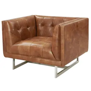 Classic nordic style tufted chesterfield leather living room 1-seater sofa chair modern leather luxury couch