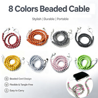 Câble de charge pour téléphone 4 en 1 créatif avec perles, motif de ballon de sport, cordon de chargeur USB décoratif, vente en gros