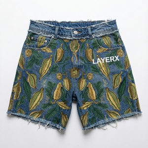 กางเกงผู้หญิงทรงปกติ ปักลายตามสั่ง ซักเคมี สีน้ำเงิน ผ้าโพลีเอสเตอร์/คอตตอน เอวสูง ติดกระดุม 240 กรัม สไตล์สตรีทแวร์ลำลอง ขายส่ง - Product Image 1