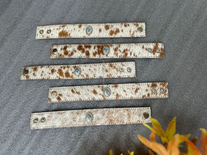 New <b>Turquoise</b> Stone and Genuine Leather Cowhide Cuff Bracelet Western Jewelry Adjustable Snap Hair on Hide Cuff Women's Bracelet - Product Image 2