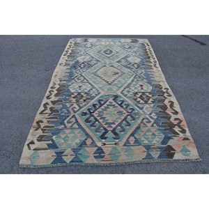 Tapis Kilim turc grande surface 5.4X9 pieds Rectangle couloir plat tissage Technique laine Latex bleu vert Patchwork Design tapis de chambre - Product Image 1