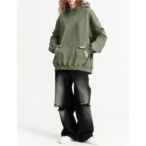 Streetwear Design personnalisé en détresse broderie Patch pull surdimensionné hommes sweats à capuche français éponge strass Baggy sweats à capuche hommes - Product Image 5