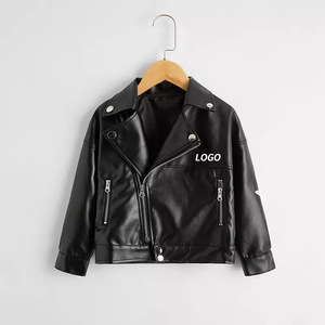 Trendy Children's Leather <b>Jacket</b> for <b>Boys</b> Girls Stand Collar Eco-Friendly Reversible Waterproof Breathable Solid Pattern Front - Product Image 3