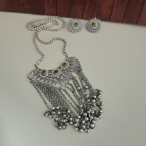 Meilleure vente de haute qualité Fusion oxydée longue chaîne collier boucles d'oreilles ensemble forme géométrique direct fournisseur indien-2 pièces - Product Image 2