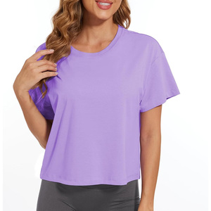 Custom summer crop <b>tops</b> for women breathable gym workout wear oem fitness activewear with logo and private label options - Product Image 1