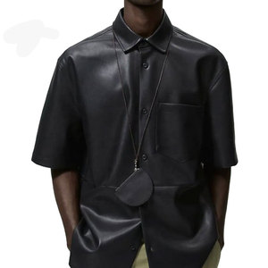 Men's Casual Short Sleeve <b>Leather</b> <b>Shirts</b> with Turn Down Collar Winter Bulk Quantity Custom Logo Reasonable Price - Product Image 6