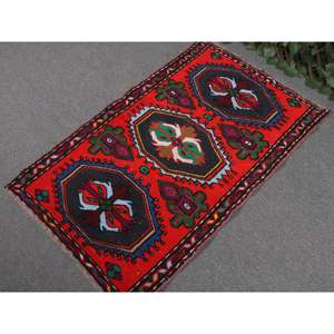 Alfombra Turca de 2.3x3.6 pies, Alfombra Pequeña Vintage, Alfombra de Lana con Diseño Floral Rojo y Azul - Product Image 2