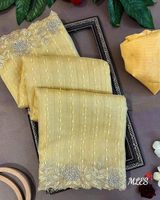 NOUVEAU JUTE ORGANZA Saree Multi Broderie Travail Avec Pierre & Soie Brute Broderie Travail Blouse