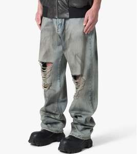 Jeans de Mezclilla Desgastados de Corte Recto, Estilo Vintage, Lavado Azul, Diseño Nuevo y Moderno para Hombre - Product Image 3