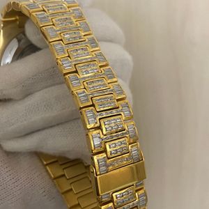 New Fashion Luxury Skeleton <b>Watch</b> Stainless Steel Full Iced Out Baguette Vvs Moissanite Diamond Mens <b>Watches</b> Exporter From India - Product Image 3