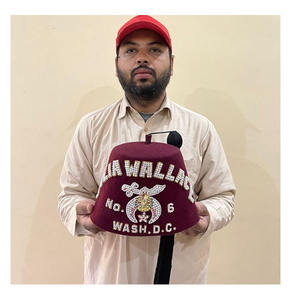 <b>Black</b> Eastern Star OES Fez Freemason Shriner Jeweled Fez Hat & MAROON Embroidery With <b>Rhinestones</b> Cap All sizes available 2026 - Product Image 4