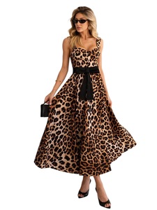 Abito Midi Estivo da Donna Senza Maniche con Scollo Quadrato, in Cotone e Lino, Tinta Unita, Vita Naturale, Traspirante, Elegante e Formale - Product Image 1