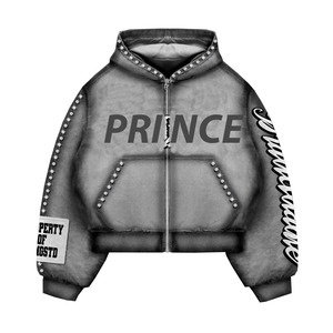 Prince Fabricante de ropa de calle personalizada Diseñador Cropped Acid Wash Heavyweight Graphic Boxy Oversized All Over Print Zip up Hoodie - Product Image 5