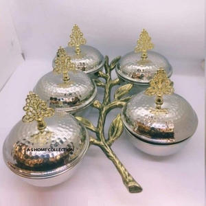 Bol à chocolat décoratif noir, fait à la main, en métal, pour fruits, bonbons, avec un ensemble de 3 tailles différentes, avec une branche florale dorée - Product Image 5