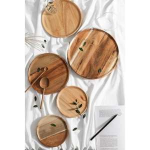 Plateau de service et assiette en bois de grande taille avec lot de 3 Plateau de service en bois polyvalent pour les fêtes et la maison - Product Image 3