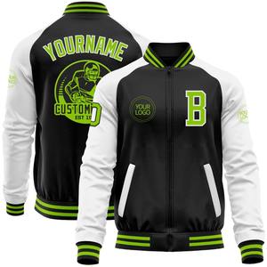 Bomber personnalisé noir néon vert-blanc Varsity Letterman deux tons bouton unique veste d'hiver coupe-vent Vintage hommes - Product Image 1