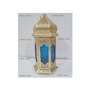 Lanterne en fer et verre bleu, lanterne décorative de table de mariage, qualité exclusive, taille personnalisée - Product Image 2