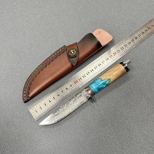 LHH15 사냥 칼 뿔 손잡이 다마스커스 추적기 5 인치 블레이드 사슴 그립 다마스커스 강철 자기 방어 칼 가죽 칼집 - Product Image 2