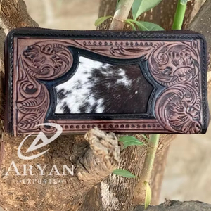 Bolso de mano de piel con pelo hecho a mano para mujer, Cartera de mano de piel con pelo hecho a mano - Product Image 1