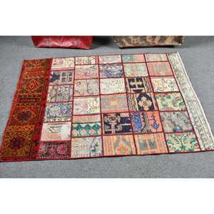 Alfombra Vintage de 3.4x5.2 pies, Alfombra, Alfombra de Camuflaje Roja de Lana - Product Image 3