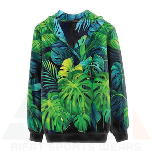 Sudadera de Invierno para Mujer, Premium, con Estampado de Hojas de Monstera Tropical, Tejido de Felpa, con Cordón Ajustable y Puños Acanalados, Logotipo Frontal - Product Image 3