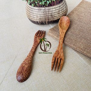 COCONUT CUTLERY <b>SET</b> RESEUSABLE <b>WOODEN</b> FORK <b>SPOON</b> KNIFE CUTLERY <b>SET</b> COCONUT <b>WOODEN</b> CLOTH BAG COCONUT RAMEN CUTLERY <b>SET</b> - Product Image 4