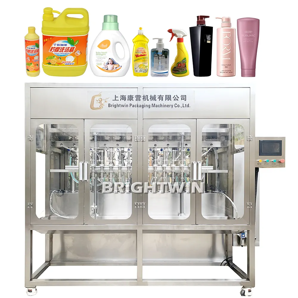 Brightwin Servo motor control automatic shampoo lotion liquid bottle filling capping and labeling machine with linear piston