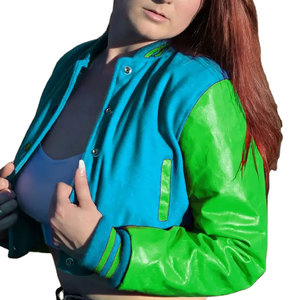 Chaqueta Universitaria Personalizada de Alta Calidad, Chaqueta de Béisbol Vintage con Mangas de Cuero para Mujer, Chaqueta Corta - Product Image 2