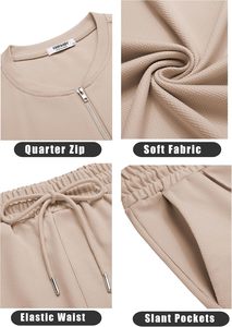 Survêtement de jogging Ensemble de sport Vêtements décontractés 2 pièces avec quart de fermeture éclair et manches - Product Image 5