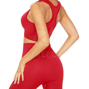Vente directe d'usine ensemble de yoga pour femmes vêtements de sport-Logo avant à motif solide sans couture à séchage rapide et respirant vêtements de sport 2 pièces - Product Image 4