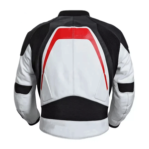 Customized High Performance Racing White and Black Cowhide Leather Jacket for Men Winter Motorbike Jacket - Product Image 2