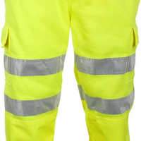 Pantalones de trabajo de cintura elástica reflectantes amarillos, pantalones industriales de seguridad de alta visibilidad ligeros para construcción de carreteras