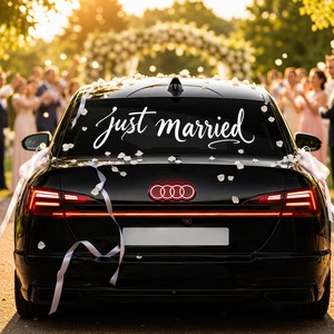 Calcomanía Resistente al Agua para Ventana de Auto, Diseño 'Recién Casados', en PVC, con Embalaje en Tubo de PVC, para Decoración de Autos de Boda - Product Image 1