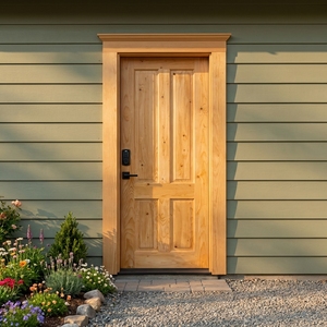 Porte d'entrée en bois massif en pin, six panneaux, porte extérieure battante, grain naturel, porte d'entrée de véranda - Product Image 5